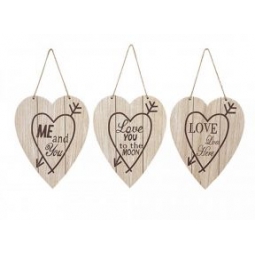  Heart Shaped Wooden Wall Plaques Signs Home Love You Live Me & You 24cm