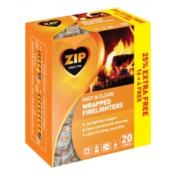 20 x ZIP Fast & Clean Wrapped Firelighters Cubes Odourless BBQ Oven Fire Pit