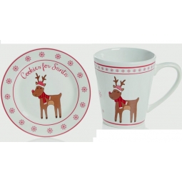 Premier Kids Christmas Eve Plate & Mug Set Cookies Milk For Santa - Rudolph