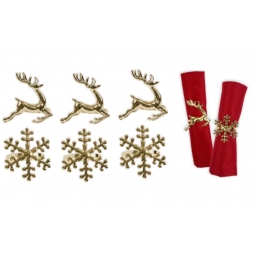 Christmas Tableware Napkin Serviette Ring Reindeer Or Snowflake - Gold