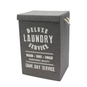 Deluxe 85L Vintage Fabric Folding Laundry Hamper Basket Rope Handles-Dark Grey