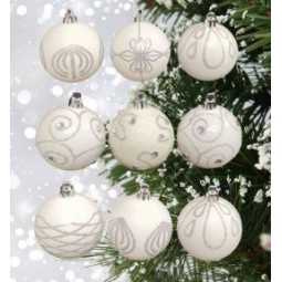 9 White Baubles 6cm