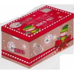 Cardboard Elf Design Christmas Gift Box With Handles 54cm x 37cm x35cm Approx