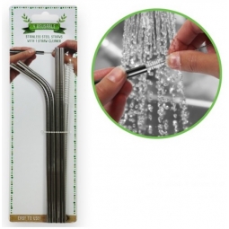 4 Reusable Eco Friendly Stainless Steel Drinking Straws With Cleaning Brush