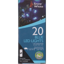 Snow White Battery Powered LED Christmas Fairy Lights 1.9M - 20 Lights - Blue