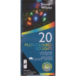Snow White Battery Powered LED Christmas Fairy Lights 1.9M 20 Lights MultiColour