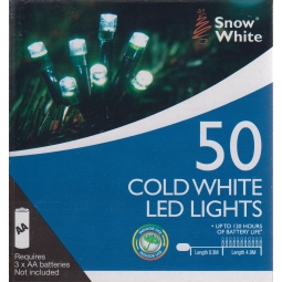 Snow White Battery Powered LED Christmas Fairy Lights 4.9M 50 Lights Cold White