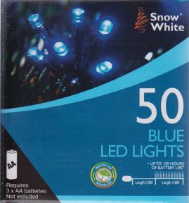 Snow White Battery Powered LED Christmas Fairy Lights 4.9M 50 Lights - Blue