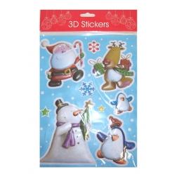 3D Christmas Bubble Stickers Santa Snowman Penguin Rudolph Snowflakes