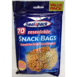 Sealapack 70 Resealable Snack Bags 16.5cm x 8.3cm approx - Food Bags