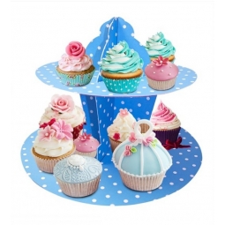 2 Tier Blue Polka Dot Disposable Party Cupcake Cake Stand Cream Tea Scone 25.5cm