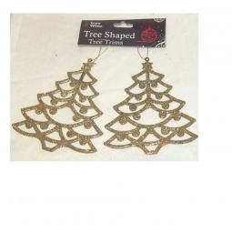 Christmas Tree Shaped Glitter Tree Trims Hanging Decorations 15cm - Gold