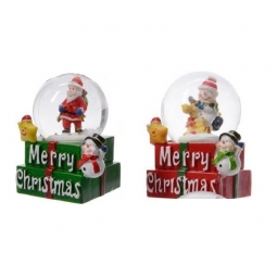 Set Of 2 Merry Christmas Greeting Snow Globes Water Globe Santa & Snowman