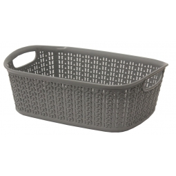 3L Loop Knitted Effect Grey Rectangle Plastic Storage Basket 27cm x 20cm x 10cm