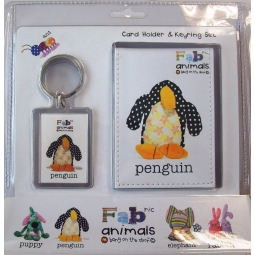 Fabric Animals Card Holder Wallet & Keyring Gift Set - penguin Design