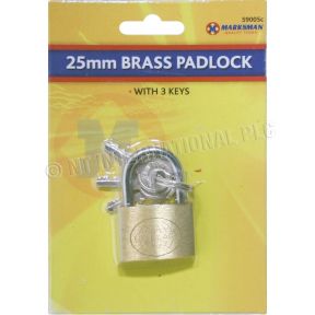 Marksmann 25mm Mini Brass Padlock With 3 Keys Suitcase Travel Hand Luggage Lock