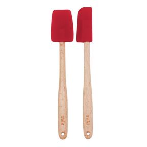 Tala Pack Of 2 Small Mini Silicone Headed Wooden Handle Baking Spatulas 20cm