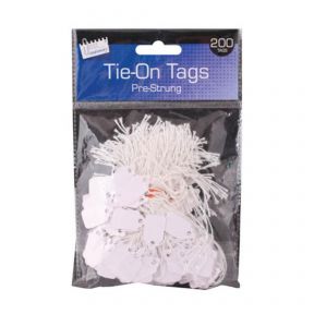 200 Quality Pre Strung Tie-On Tags / Labels White