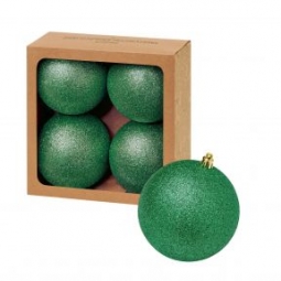 4 Green Glitter Baubles 10cm