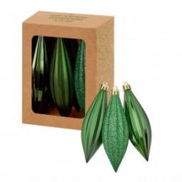 6 Green Teardrop Baubles