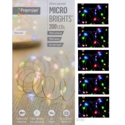 Premier 200 LED Battery Micro Brights Timer String Lights 10M Multi Coloured