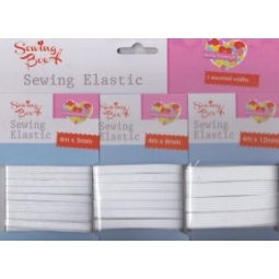 Sewing Box 3 Assorted White Sewing Elastic 4M x 5MM 8MM & 12MM Clothing Furniture