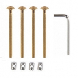 Pack Of 4 Brass Plated Furniture Bolts Screws Allen Key M6 100mm 4 Inch Bed Cot