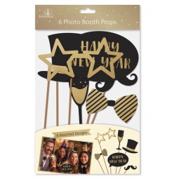 Pack Of 6 New Years Eve Party Fun Photo Booth Selfie Props Moustache Hat Bow Tie