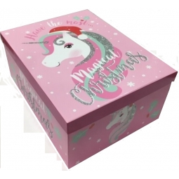 Medium Magical Glitter Christmas Unicorn XMas Eve Shoe Gift Box 38X30X17.5CM