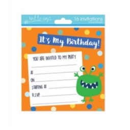 Pack Of 16 Kids Birthday Party Invitations With Envelopes 13.5cm Monster Design