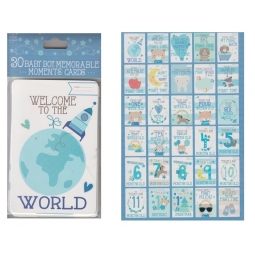 Pack Of 30 Babies 1st Year Memorable Moments Cards Baby Shower - Blue Boy