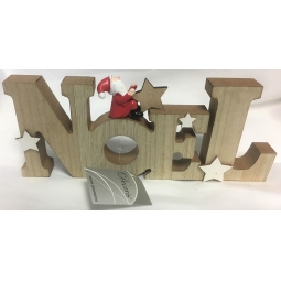 Noel Natural Wooden Christmas Ornament Decoration With Santa Figurine 24cm