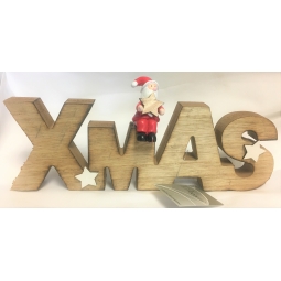Xmas Natural Wooden Christmas Ornament Decoration With Santa Figurine 24cm