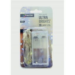 Premier 20 LED Indoor Ultrabrights Large LED Lights Battery 1.9M Lit - White