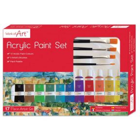 Artists Acrylic Paint Pallet & Brush Gift Set 17 Piece Assorted Coloured Paints