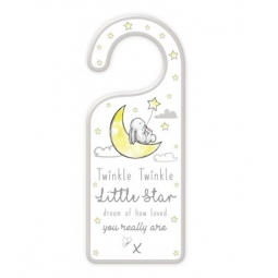Wooden Baby Door Hanger Plaque Unisex Yellow Twinkle Twinkle Star Loved You Are