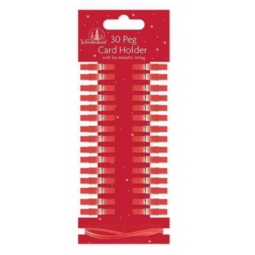 Set Of 30 Card Holder Pegs Christmas Card Holder Pegs With 3M String - Red