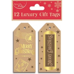 Pack Of 12 Luxury Merry Christmas 2 Assorted Designs Brown & Gold