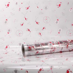 5M x 80cm Christmas Clear Cellophane Gift Wrap With Trendy Swirl Star Santa