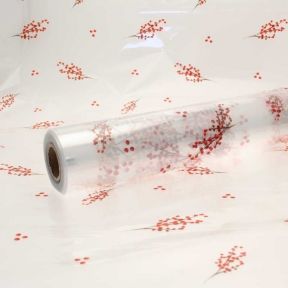 5M x 80cm Length Christmas Clear Cellophane Gift Wrap With Christmas Red Berries