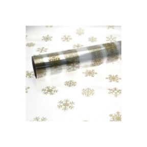 5M x 80cm Length Christmas Clear Cellophane Gift Wrap With Gold Snowflakes