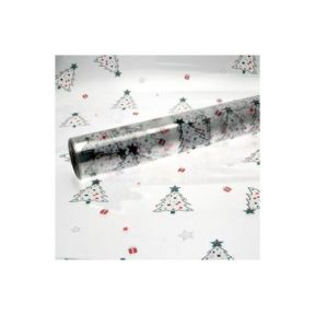 5M x 80cm Length Christmas Clear Cellophane Gift Wrap With Christmas Trees